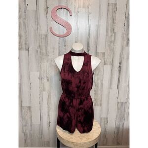 Ginger G Maroon Tie Dye Mock Neck Keyhole Romper Size SMALL